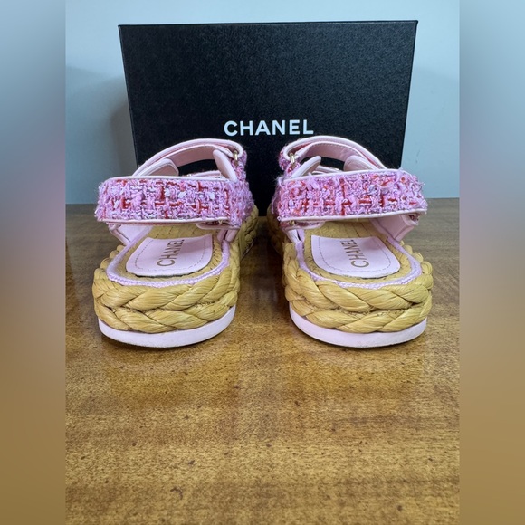 Authentic Chanel Pink Tweed Dad Sandals size 36.5 - Picture 13 of 16